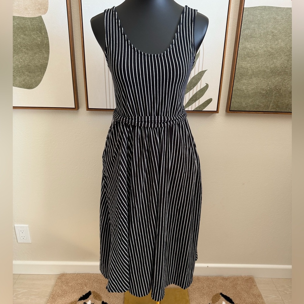 Who What Wear Black White Striped Midi Dress